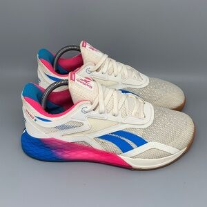 Reebok Nano X White Pink Blue Crosstraining Shoes FX7956 Women’s Sz 9.5